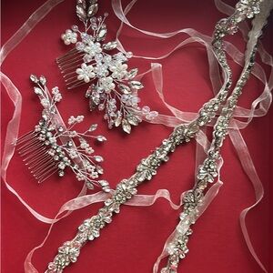 Bridal sash and hair clips